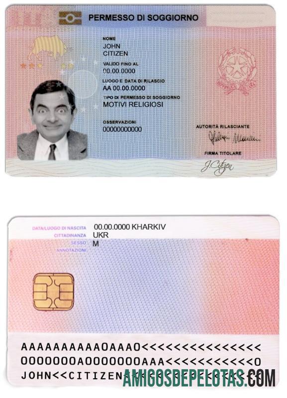 Cartão de autorização de residência na Itália (estadia) (1) exemplo